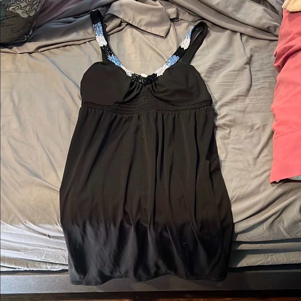 Elegant Black Nightgown with Blue Accents